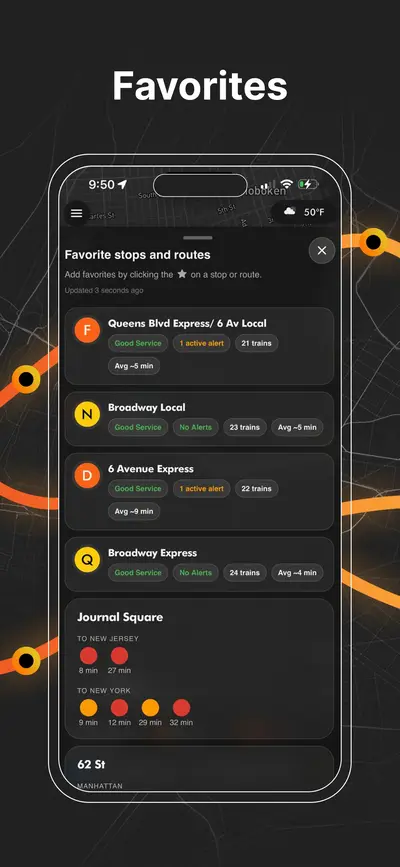 3D NYC subway map with elevated view of Manhattan streets, stations, and live train lines