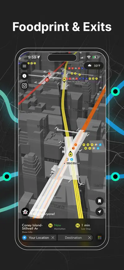 iOS home screen widgets showing upcoming NYC subway arrivals and last stop information